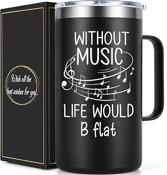 Lifecapido Music Gifts for Men, Gifts for Musicians, Without Music Life Would B Flat 20oz Insulated Coffee Mug, Christmas Music Gifts for Musicians Music Lover Teacher, Black