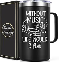 Lifecapido Music Gifts for Men, Gifts for Musicians, Without Music Life Would B Flat 20oz Insulated Coffee Mug, Christmas Music Gifts for Musicians Music Lover Teacher, Black