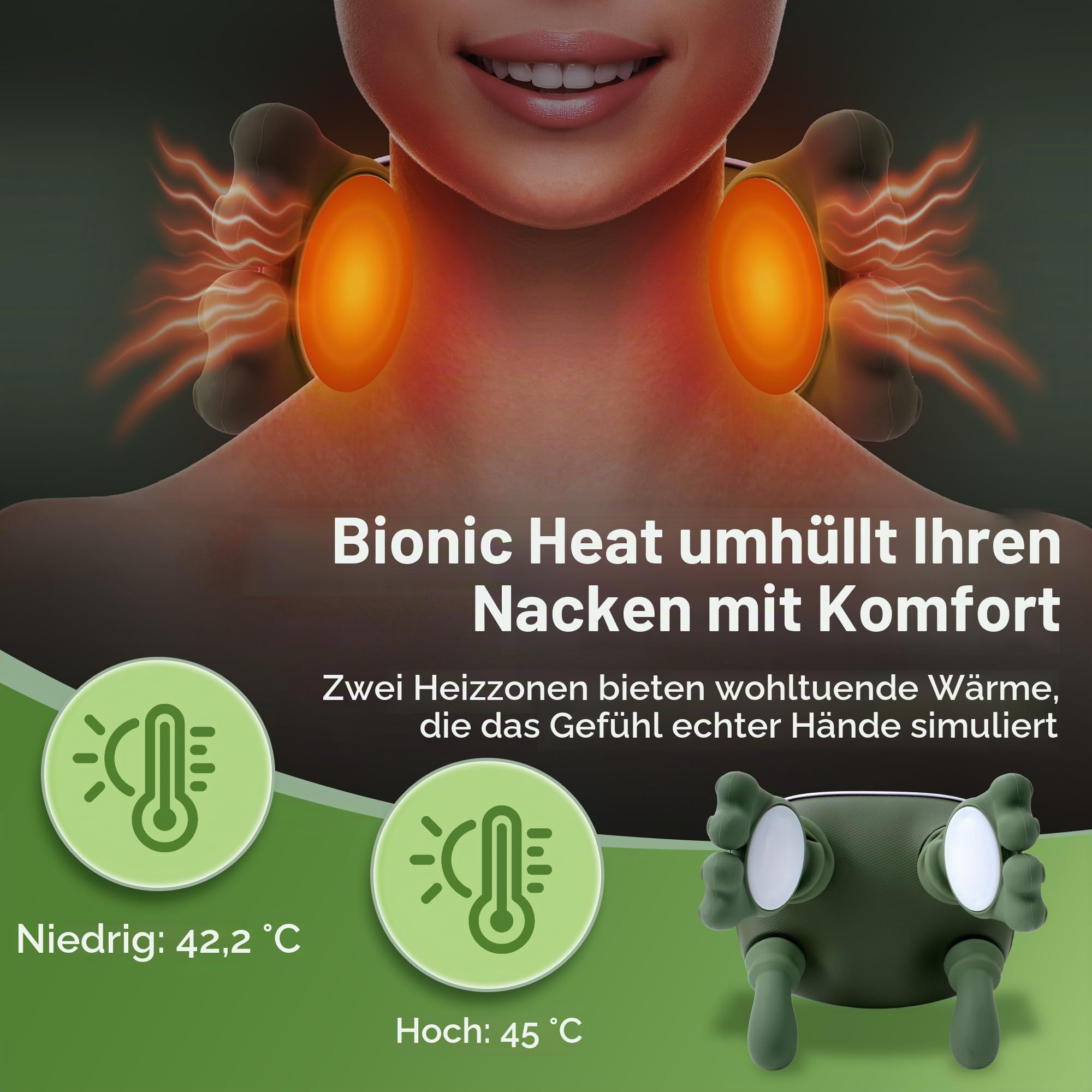 4D Bionische Hand Nackenmassagegerät, Elektrisches Shiatsu Massagegerät | 3 Intensitätsstufen und 2 Heizstufen, Tiefengewebemassage für Nacken und Schultern, Lindert Muskelverspannungen und Ermüdung
