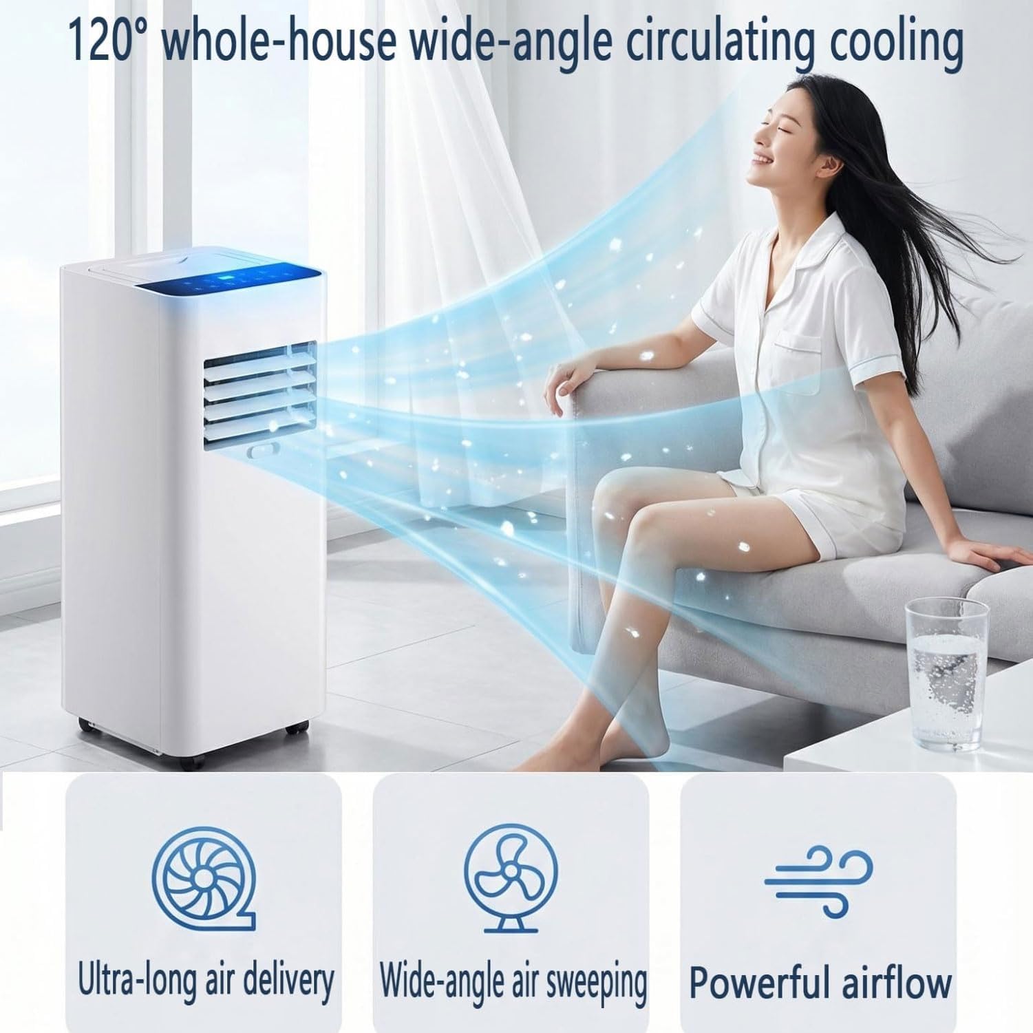 Condizionatore Portatile 7000 BTU per Stanze Fino a 30mq, Raffreddamento Rapido, Deumidificatore, modalità Silenziosa 30dB, Timer 24H, Kit Finestra Incluso