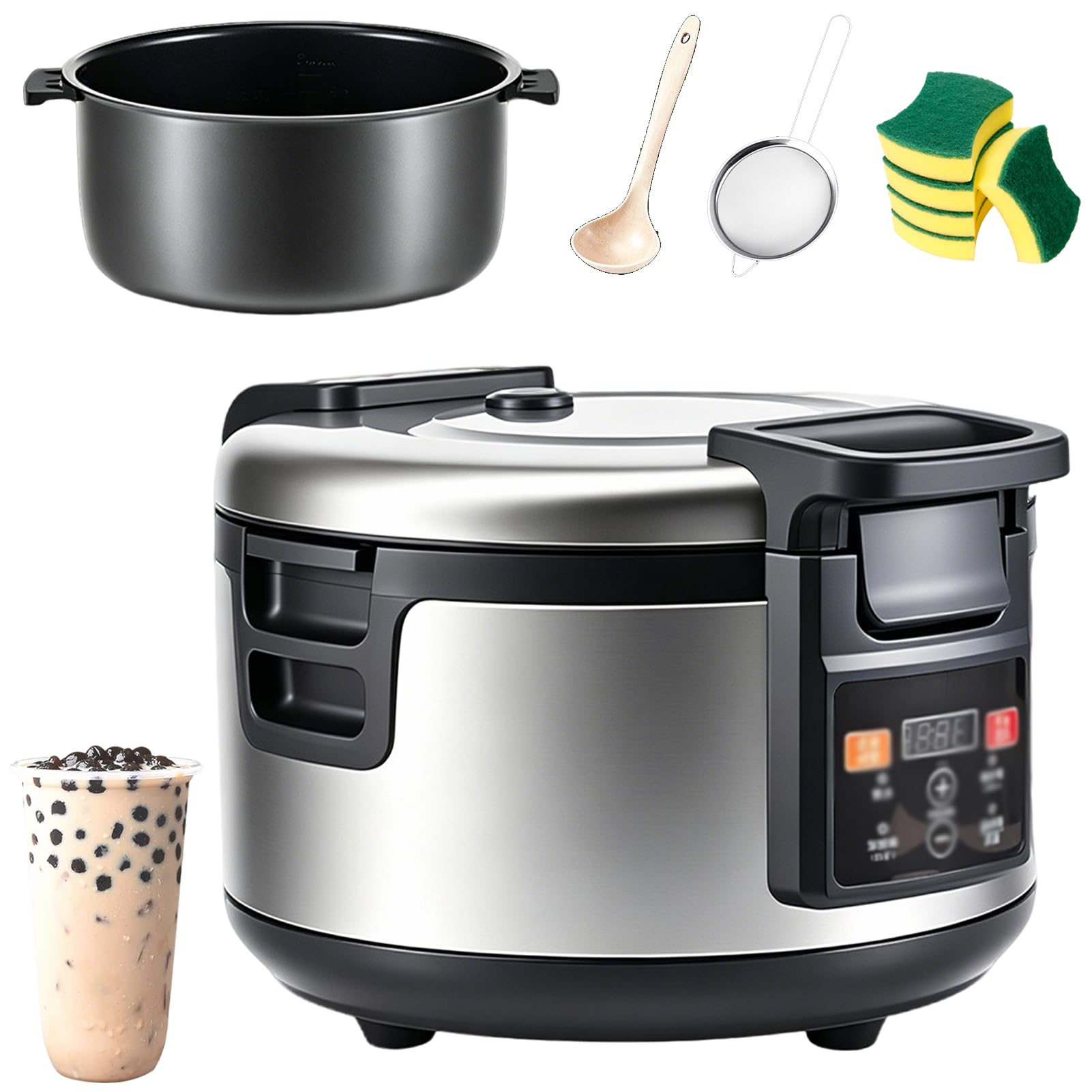 Máquina de 5l-16l Olla de Perlas Totalmente Automática con Panel Táctil Inteligente y Ajuste de Temperatura y Temporizador Sonda de Temperatura Máquina Comercial de Té de Leche Bubble 16L
