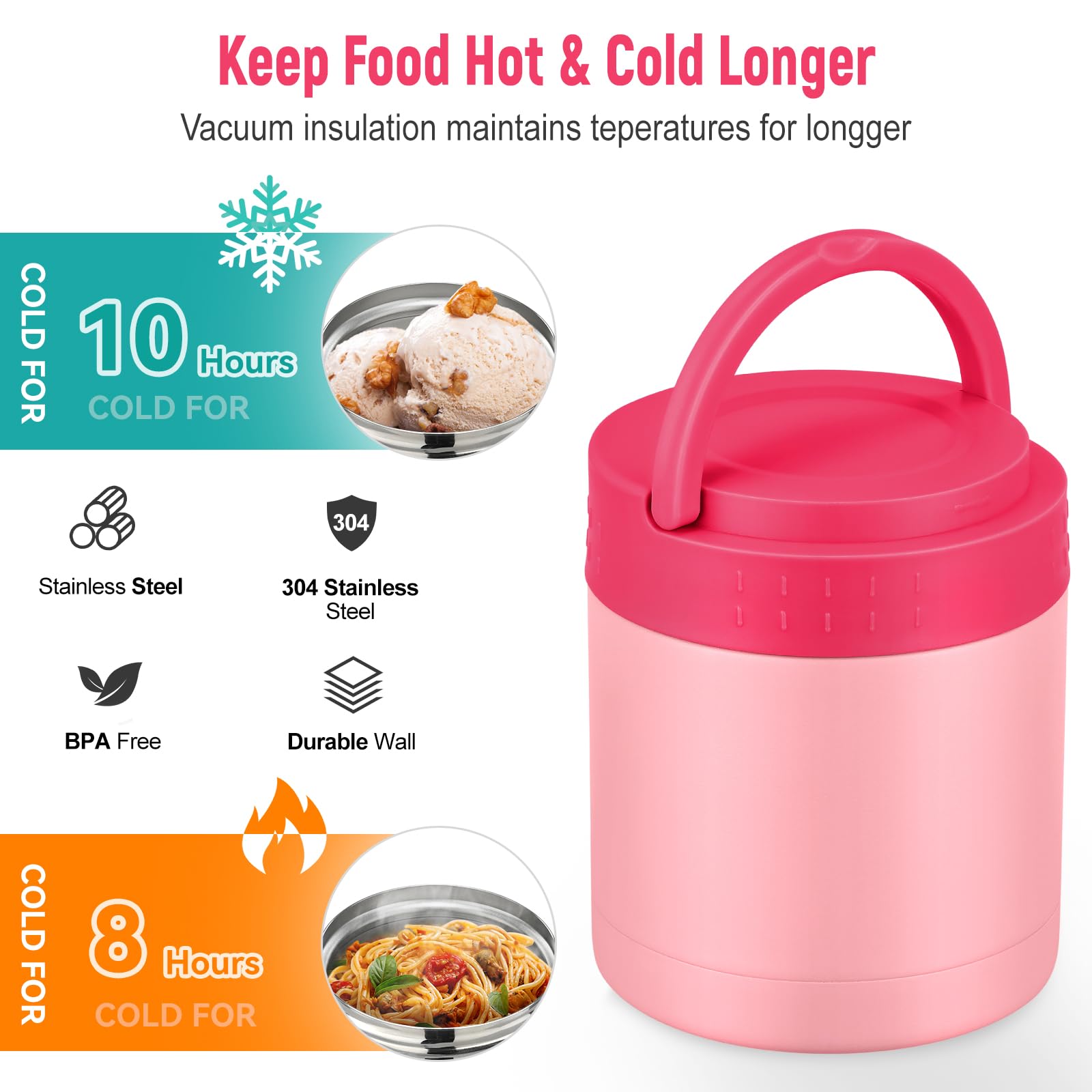 WyfKyd Tarro de comida aislado de 10.5 onzas con tapa de asa, termo de sopa para niños para alimentos calientes, recipiente de almuerzo de acero inoxidable a prueba de fugas al vacío para oficina,