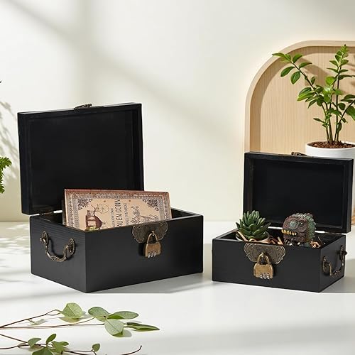 Miniatura 5 de Caja de almacenamiento decorativa de madera con tapas, caja de memoria hecha a mano para recuerdos, mango de metal, cofre del tesoro, cestas de