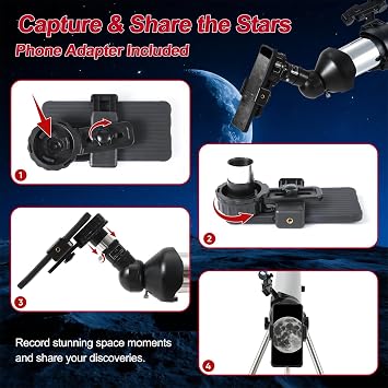 Telescope for Adults – 80mm Refractor Telescope with 600mm Focal Length, Tripod, Barlow Lens & Phone Adapter High Powered Astronomical Telescopes for Beginners, Telescopio para Adults