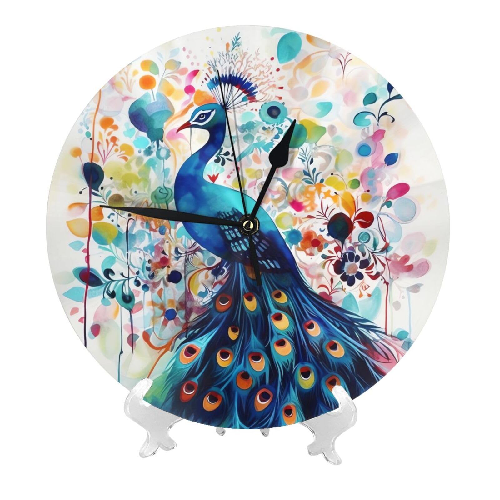 DWVTSLH Color Peacock Wall Clock 10 Inch Silent Non-Ticking Modern Clocks Battery Operated - Decorative Wall Clocks for Bedroom Living Room Kitchen Office Wall Decor Gift Idea