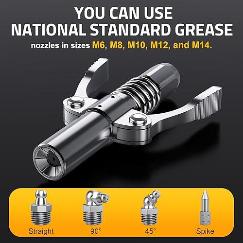 Miniatura 6 de Fantictas Acoplador de pistola de grasa, punta de pistola de engrase de bloqueo rápido, acoplador de grasa de alta presión nominal de 10,000 PSI