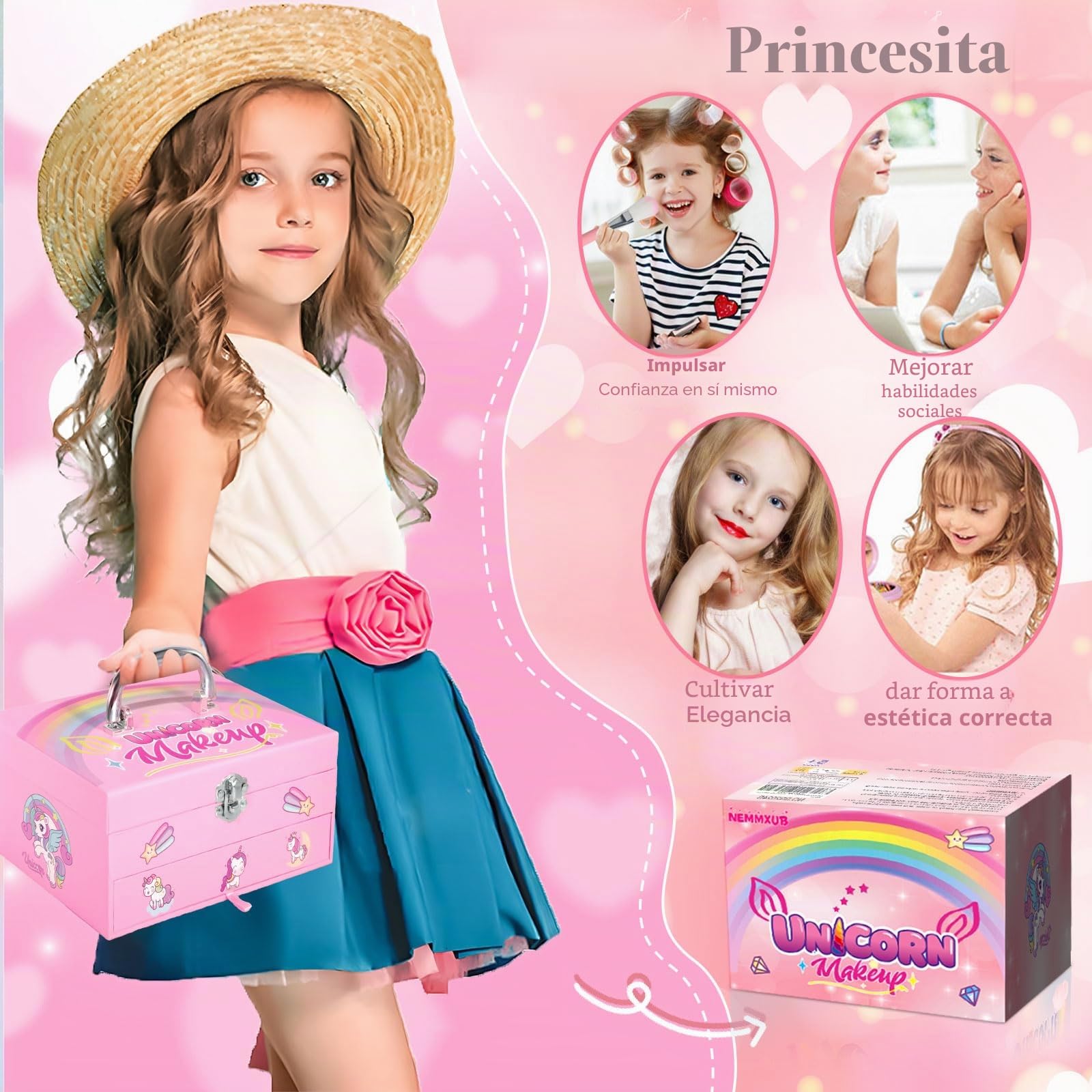 Kit de Maquillaje Niñas , 59 Piezas Lavable, Set Maletin, Juegos de Belleza Cosméticos, Tocador de Maquillaje Niña, Regalos No-Tóxicos para Princesas 5 6 7 8 9 10+ Años
