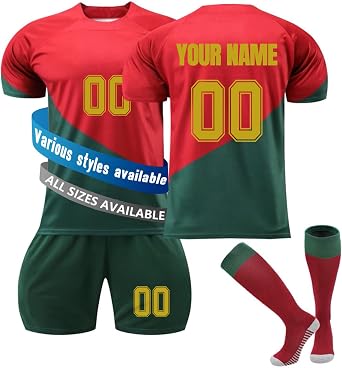 Football Kits for Kids, Personalised Football Shirt with Name Number, Training Shirts Shorts and Socks Set, Football Gifts for Boys Men