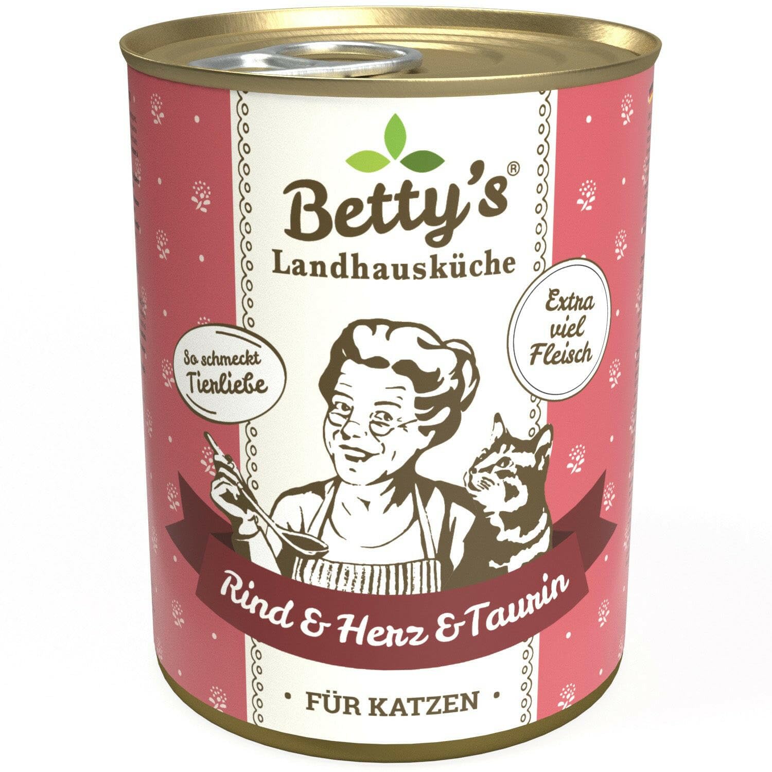 Betty's Landhaussküche puszka na mokrą karmę dla kotów, bez zbóż, najlepsza jakość, wysokiej jakości mięso, delikatnie gotowane, nadaje się do wszystkich ras kotów, wołowina i serce 400 g