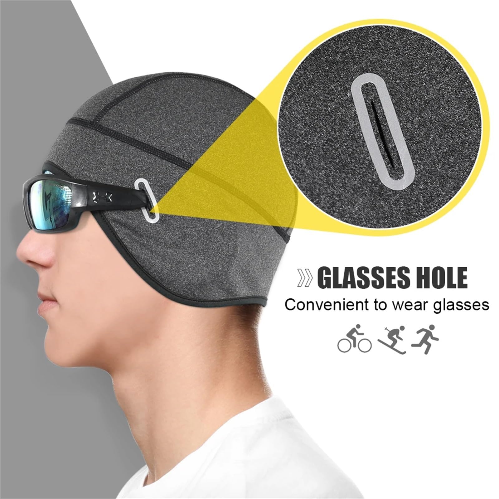 2 pièces Casquette de Cyclisme d'hiver Coupe-Vent Thermique Ski Snowboard Casquettes Course randonnée équitation vélo Motard Casque Doublure Bonnets Chapeaux Hommes Femmes pour Vélo(Dark Gray)