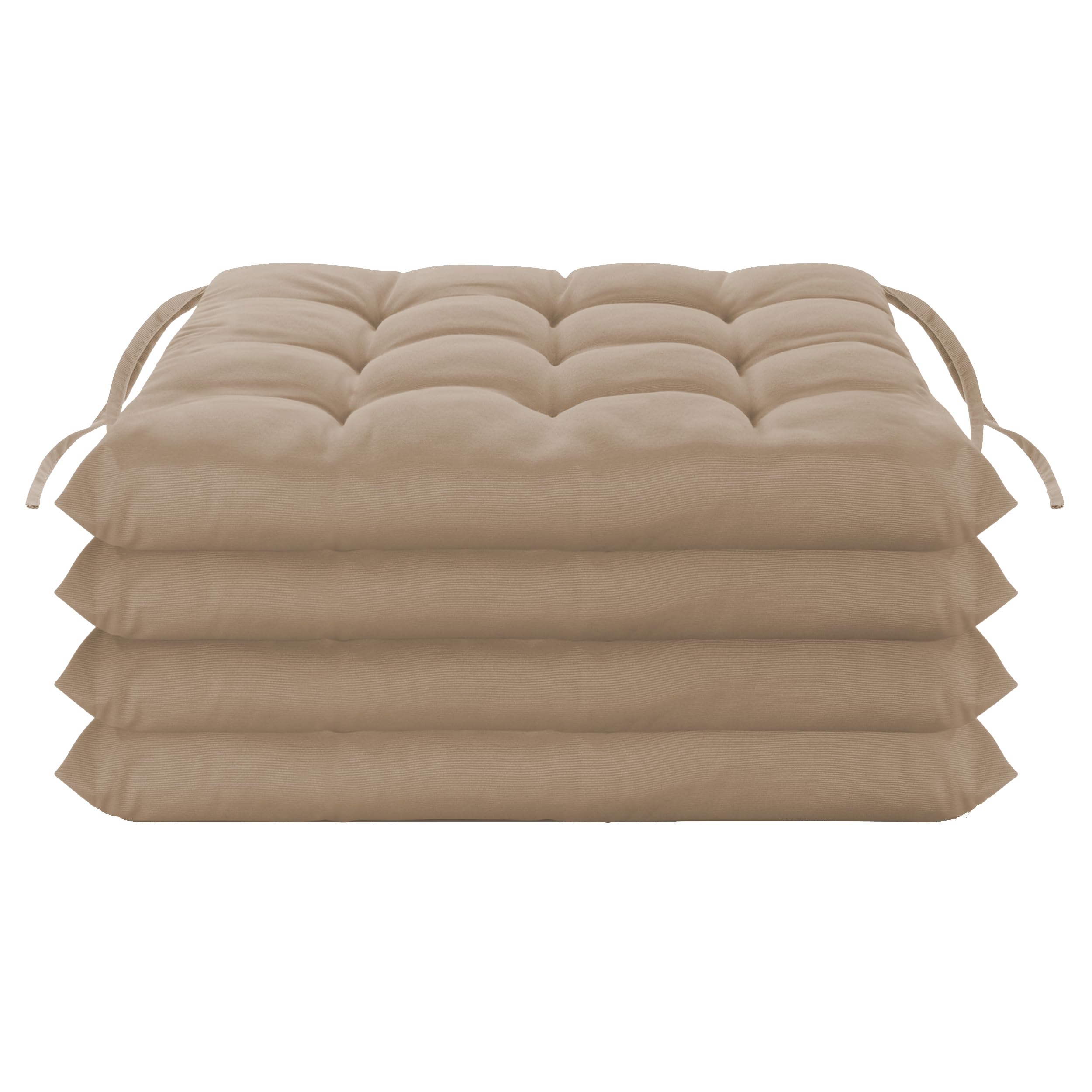 Brandsseller Juego de 4 Cojín de Asiento 40x40 cm Cojín para Silla Colchoneta para Silla con Correas de Sujeción Cojín Decorativo para Interior y Exterior Acolchado - Taupé