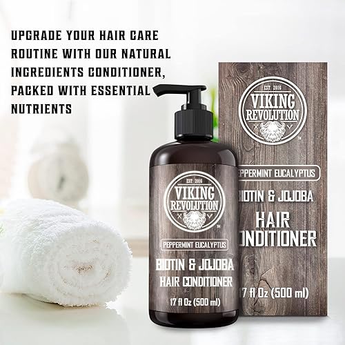 Miniatura 5 de Viking Revolution Biotin - Acondicionador para hombre, eucalipto y menta con aceites de jojoba y menta, para cabello seco (17 onzas)
