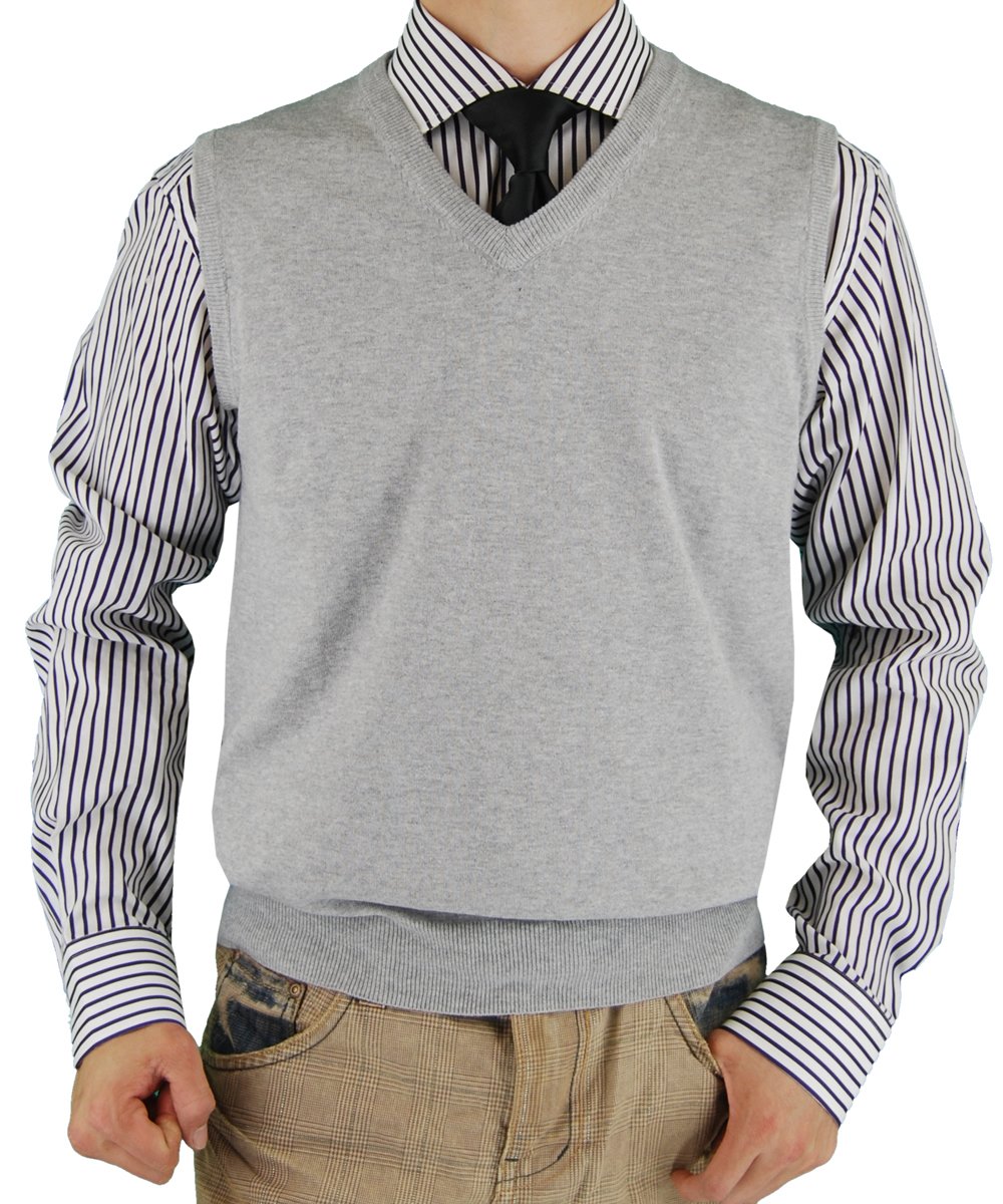 Luciano Natazzi Mens Sweater Vest Classic Fit V-Neck Pullover Fine Cotton