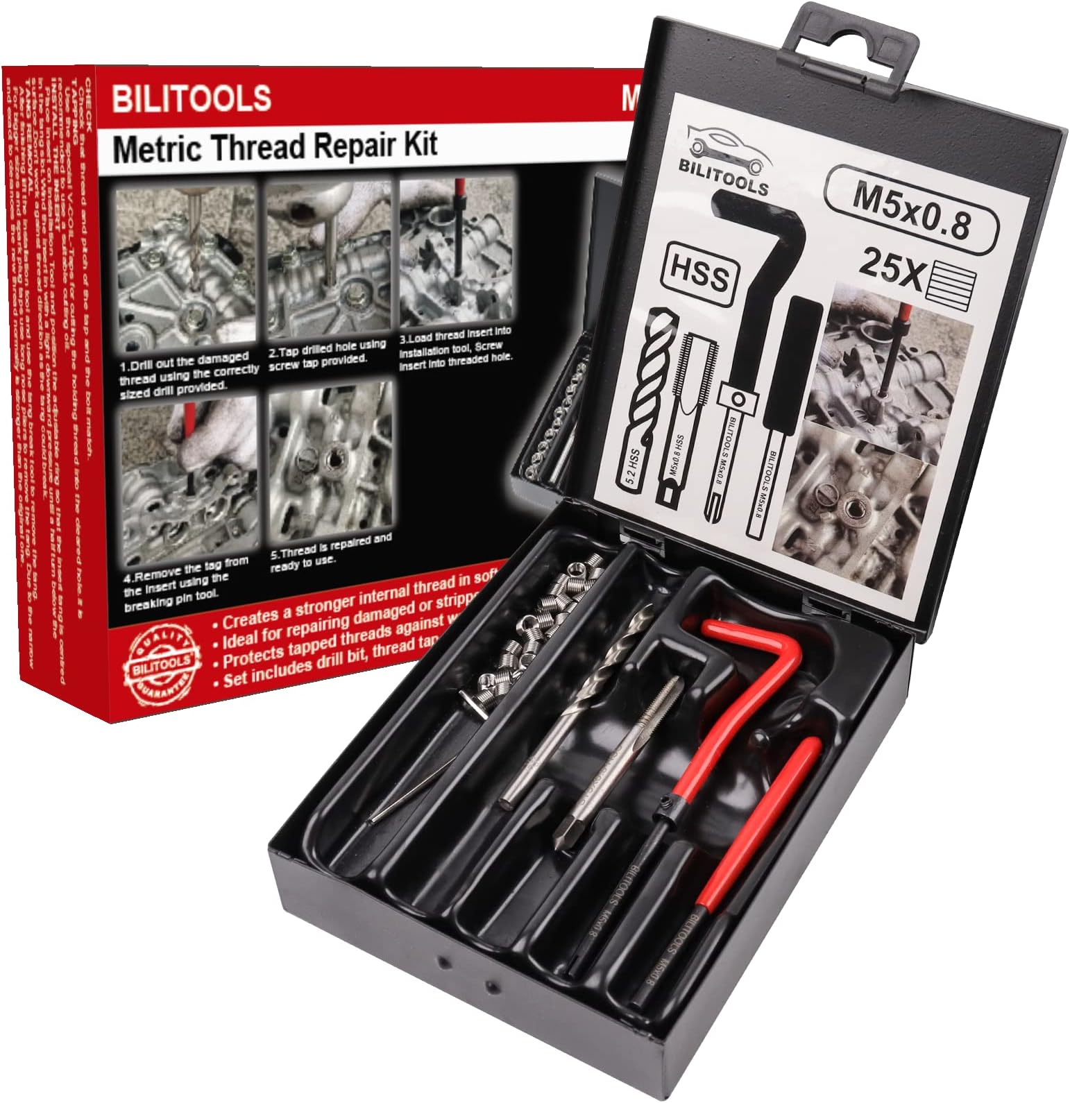 M5 x 0.8 Thread Repair Kit, HSS Drill Helicoil Repair Kit