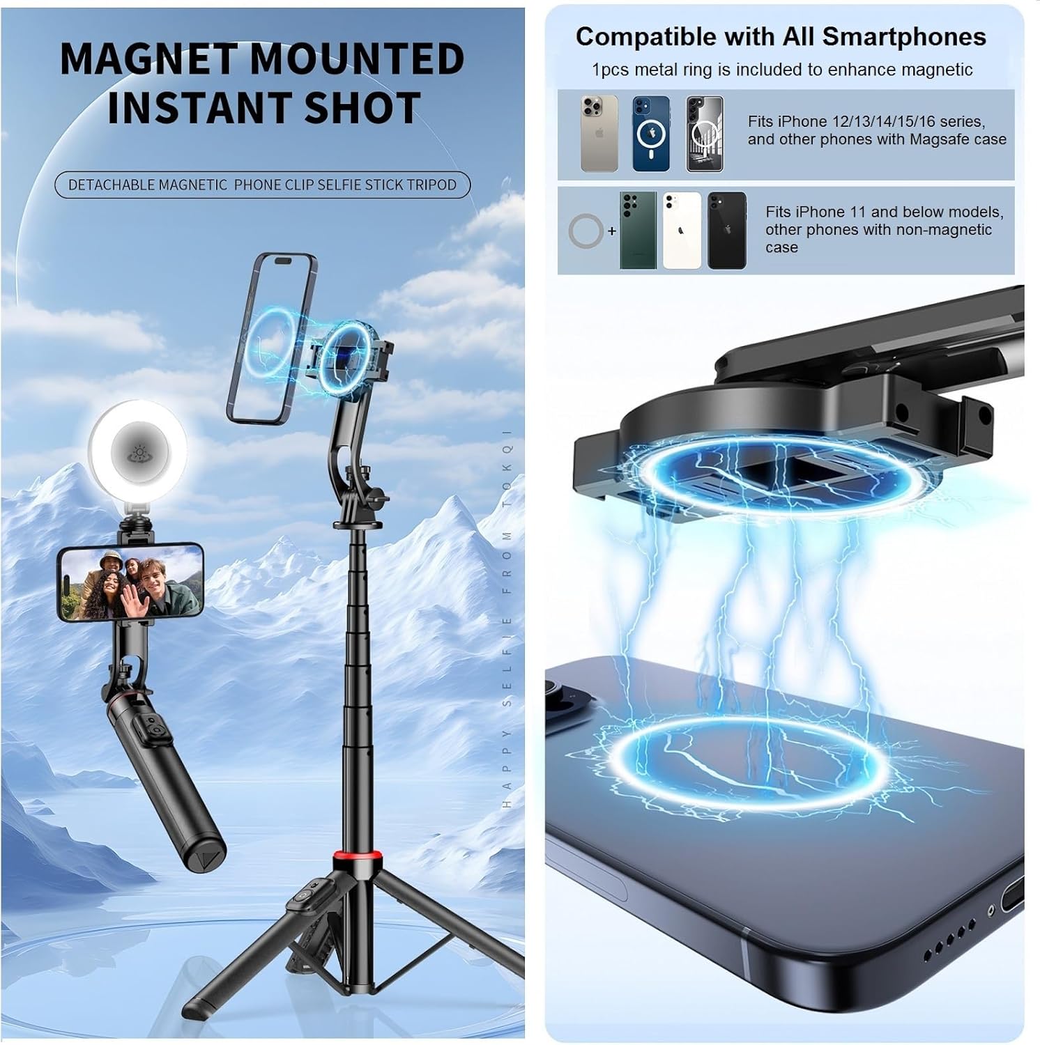 Auto Face Tracking Phone Holder Bundle with 51" Magnetic Selfie Stick Tripod for iPhone Android Camera Video Recording Vlog