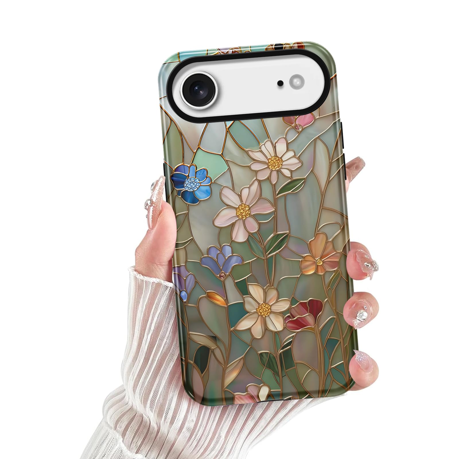 for iPhone Air Stained Glass Phone Case 6 5 Aesthetic Colorful Flower Floral Case Cute Pattern Print Design