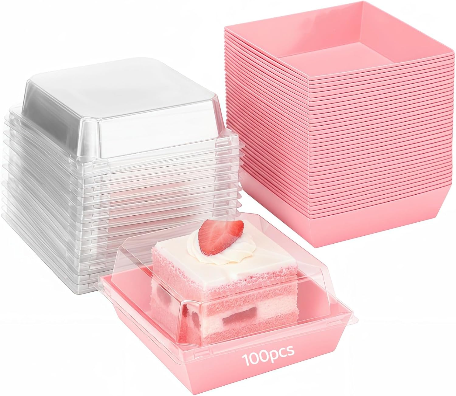 100 Pcs Small Charcuterie Boxes Set, Cake Dessert Boxes with Anti-Fog Clear Lids, 4.7 Inch Square Food Containers for Sandwich, Cupcake, Strawberry, Cake Slice