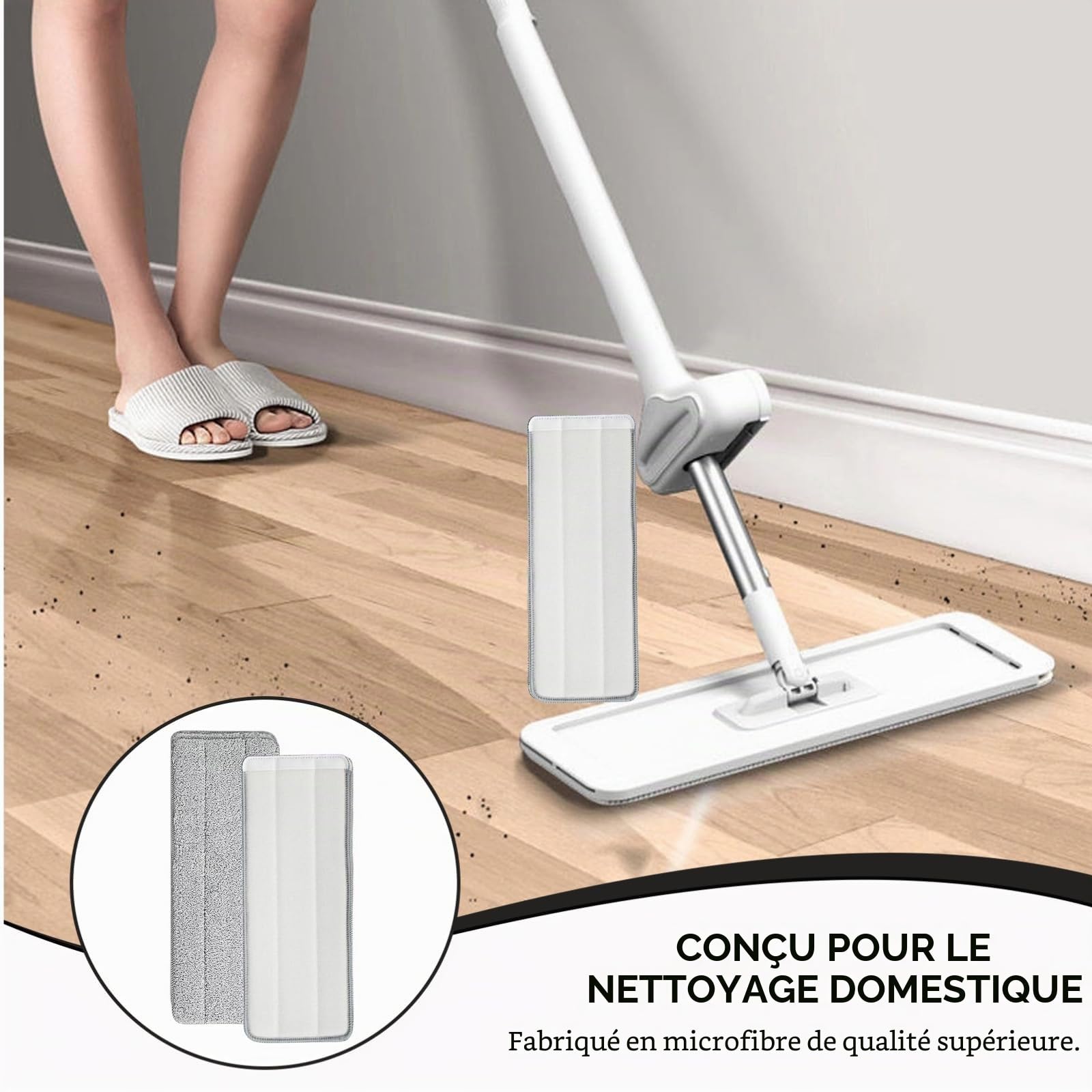 Lot de 10 serpillères en microfibre, 32 x 12 cm, réutilisables, humides et secs, pour la maison, le bureau, la cuisine, la salle de bain (gris)