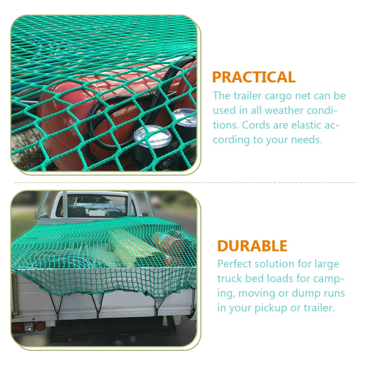 OUNONA Rete di Copertura Estensibile per Cassone Camion 2,5x3,5 M in Nylon con Corde Elastiche e 15 Ganci, Rete da Carico per Pick-up, Rimorchi e Portapacchi, Protezione Sicura