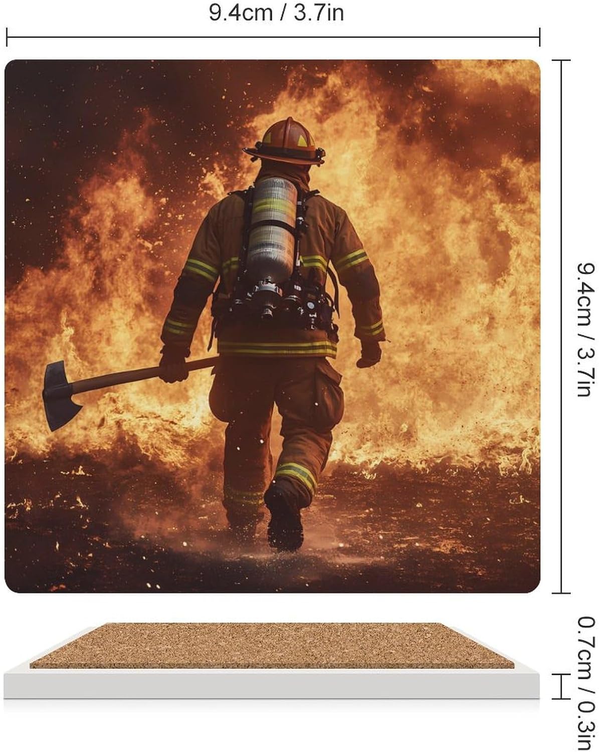 Fireman Back Coasters for Drinks Square Table Coasters Set Cup Mats with Cork Base