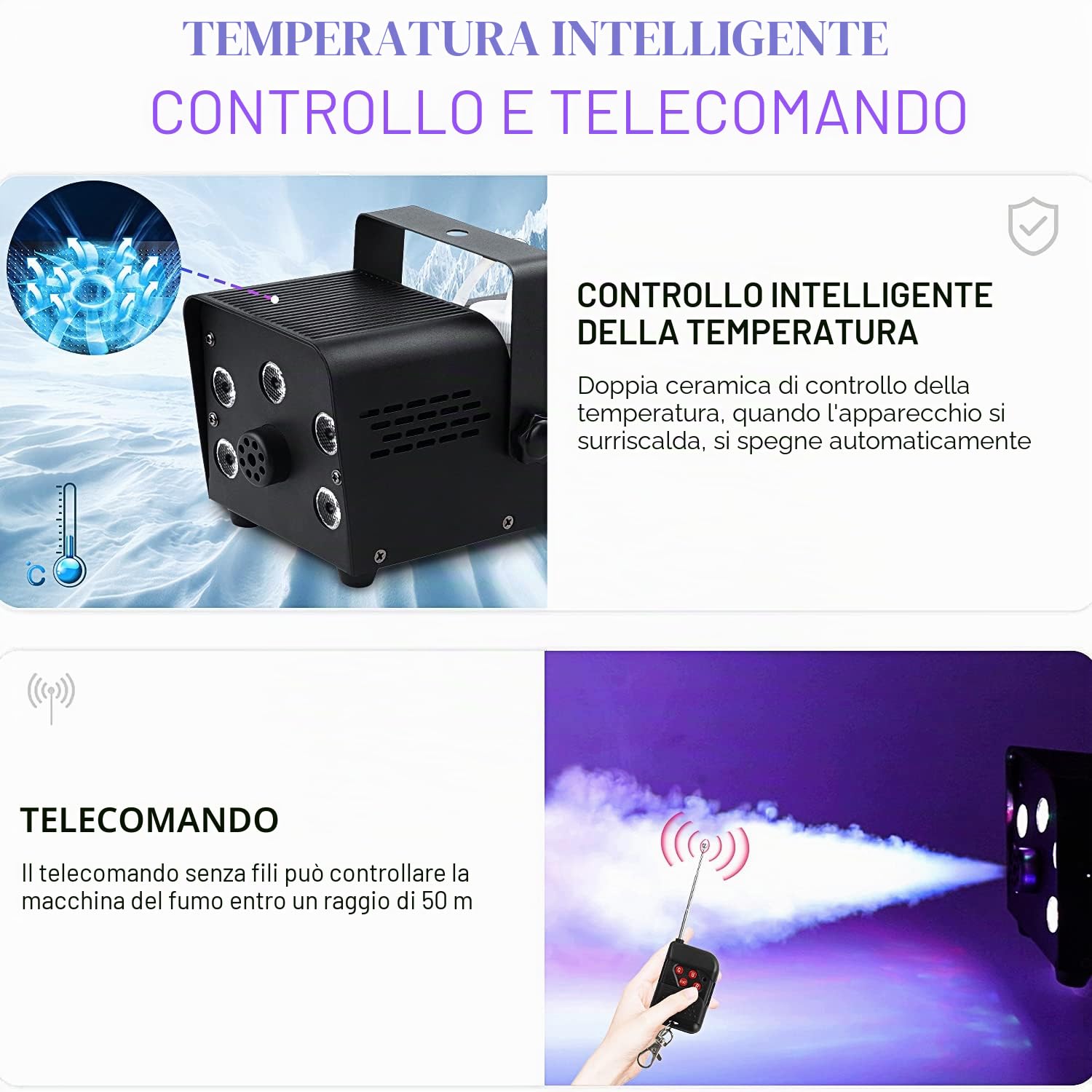 Macchina Del Fumo, Mini Macchina Del Fumo da 500 W con 5 Luci LED, Macchina Del Fumo con Effetto RGB e Telecomando Wireless per Feste DJ, Celebrazioni Nuziali, Spettacoli Teatrali e Halloween/Natale