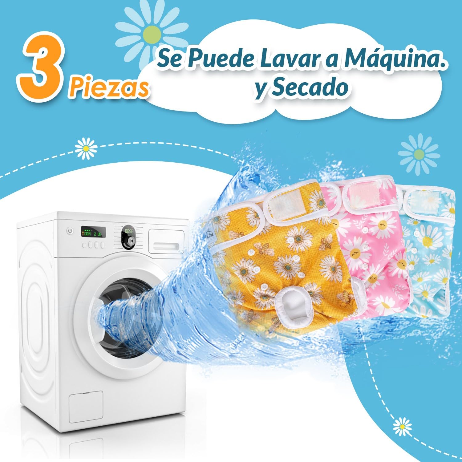 SlowTon Lava pañales para Perros, 3r Pack Pantalones para Perros fáciles de Quitar con Botones Ajustables, pañales para Perras Reutilizables Durante El Calor, inmersión emocionante
