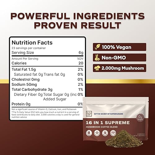 Miniatura 2 de Café instantáneo Fully Joe Mushroom con 16 hongos superalimentarios, incluye melena de león, reishi, chaga, cordyceps mezclado con café gourmet