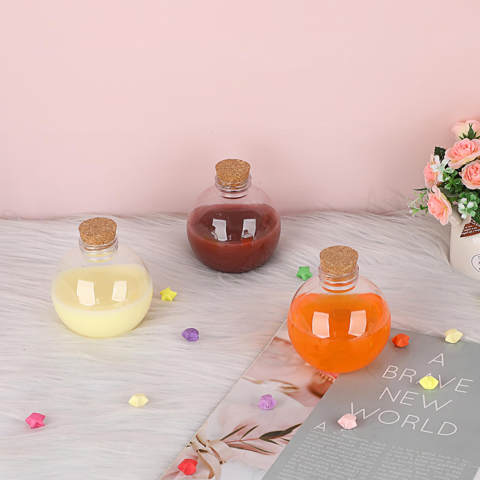 30 Bottiglie Trasparenti A Forma Di Sfera Con Tappo + 5 Mini Imbuti – Contenitori In Plastica Da 150 Ml Per Artigianato, Oli Essenziali E Decorazioni