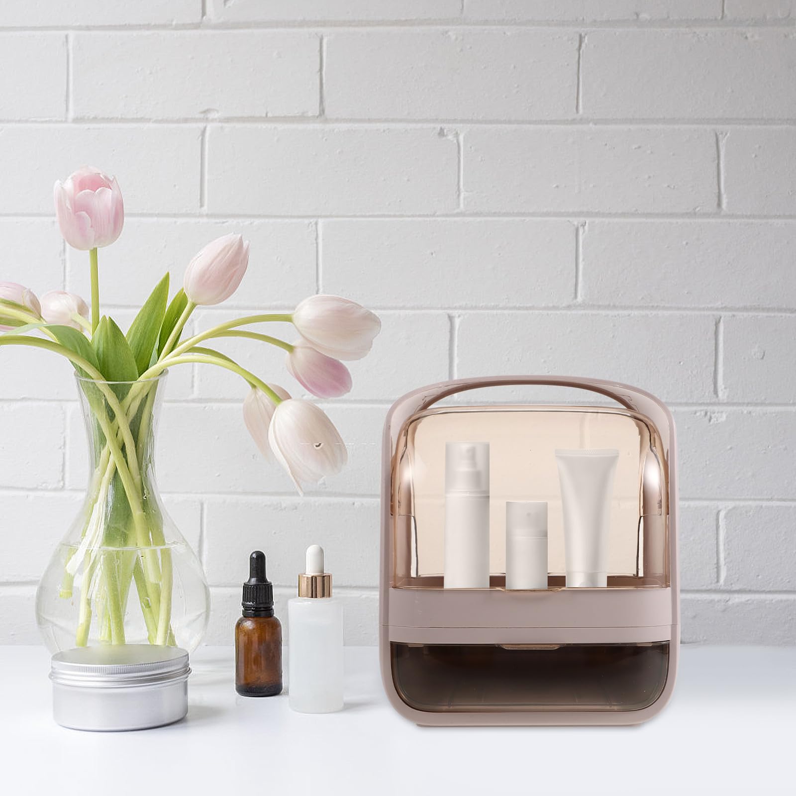 Organizador de Maquillaje Grande con Cajones, Abs, Rosa, Portátil