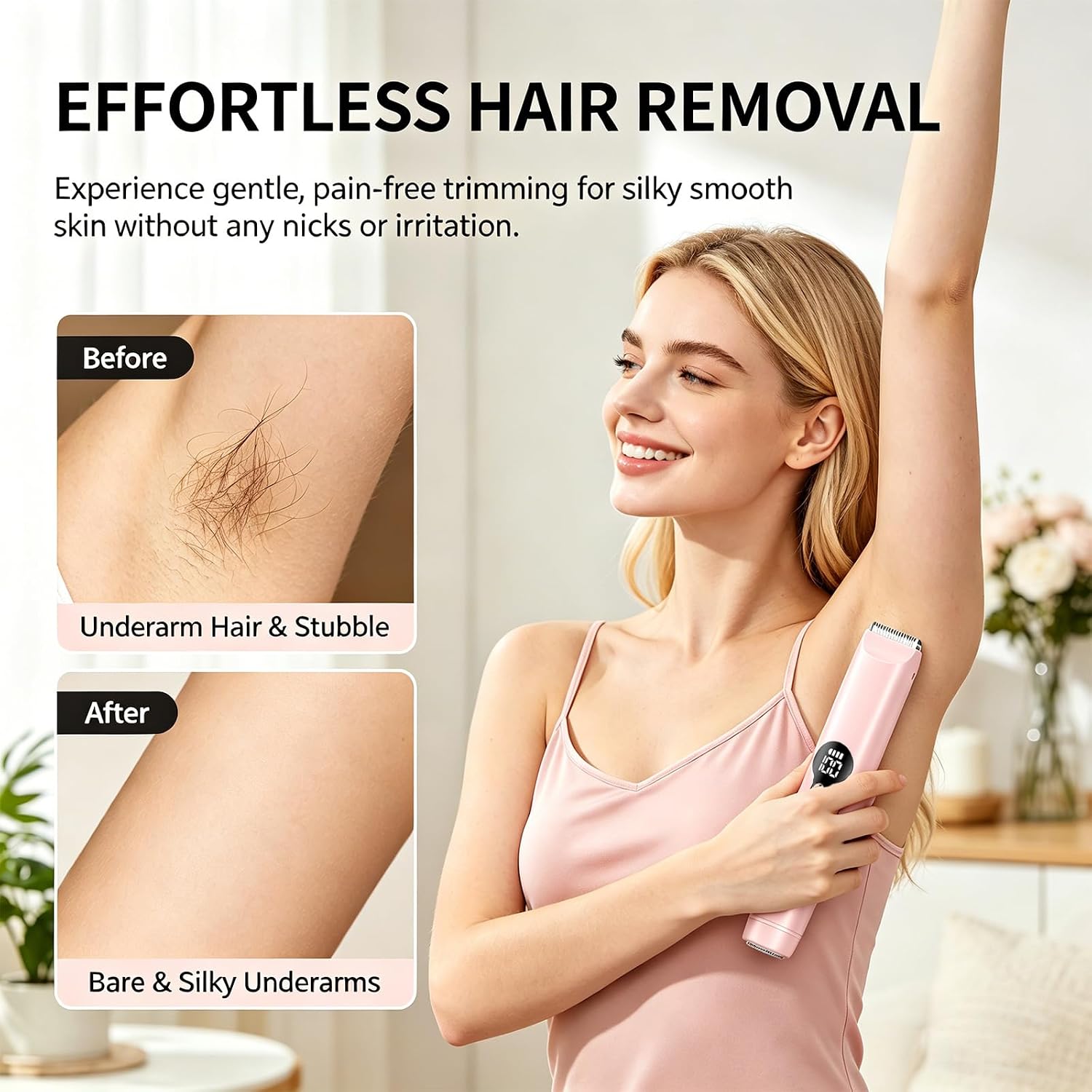 Bikini Trimmer for Women, 2 in1 High Power Epilators Hair Removal Waterproof Electric Razors Women's Electric Razor Pubic Hair Trimmer Shaver for Ladies Pubic, Face, Underarms, Legs (Pink)
