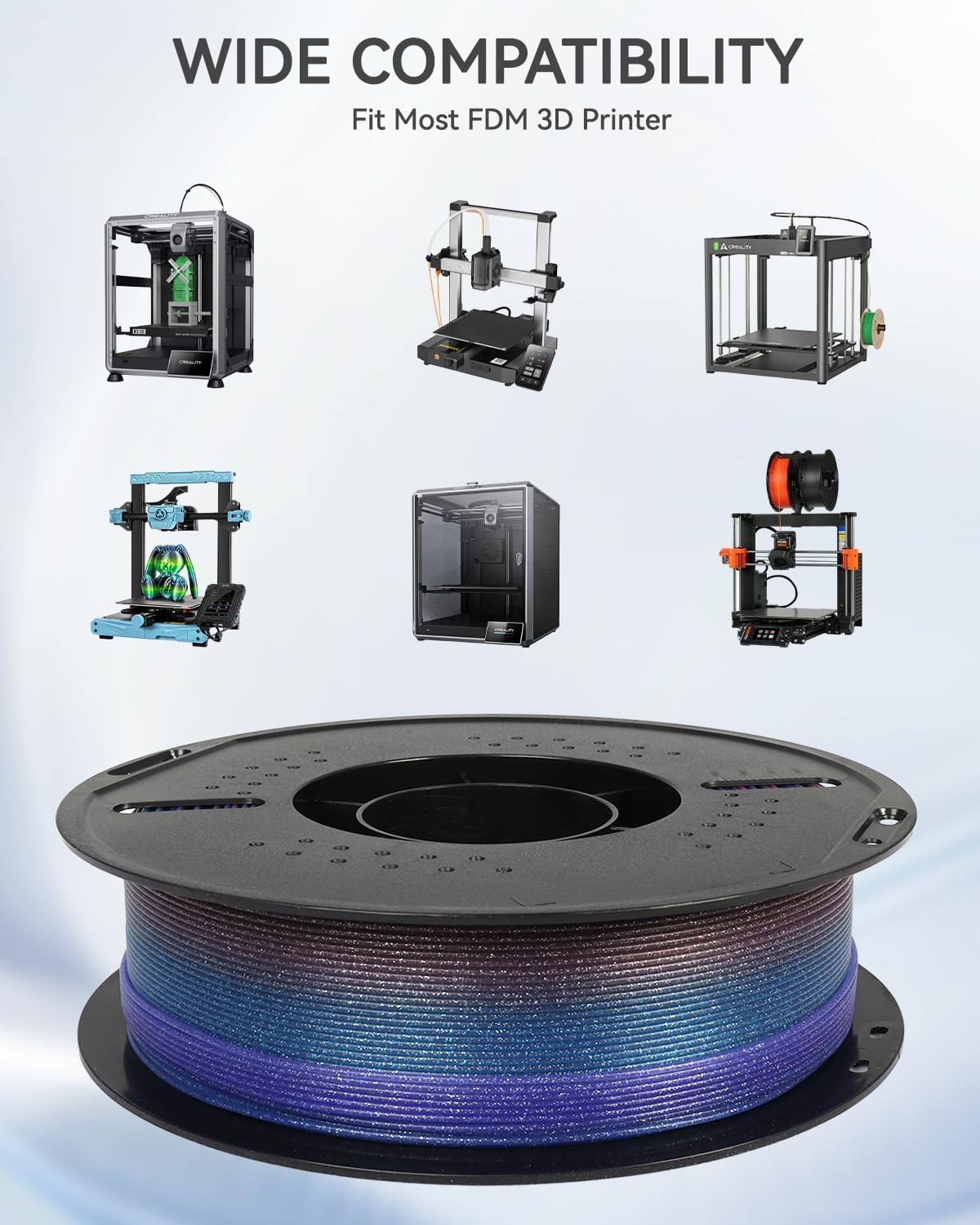 Rainbow 3D Printing Filament, Glitter PLA 3D Printer Filament Bundle 1.75mm, Color Changing Twinkling, Sparkle Glitter with Colorful Transluent, 1kg Spool, Blue Purple Pink Black