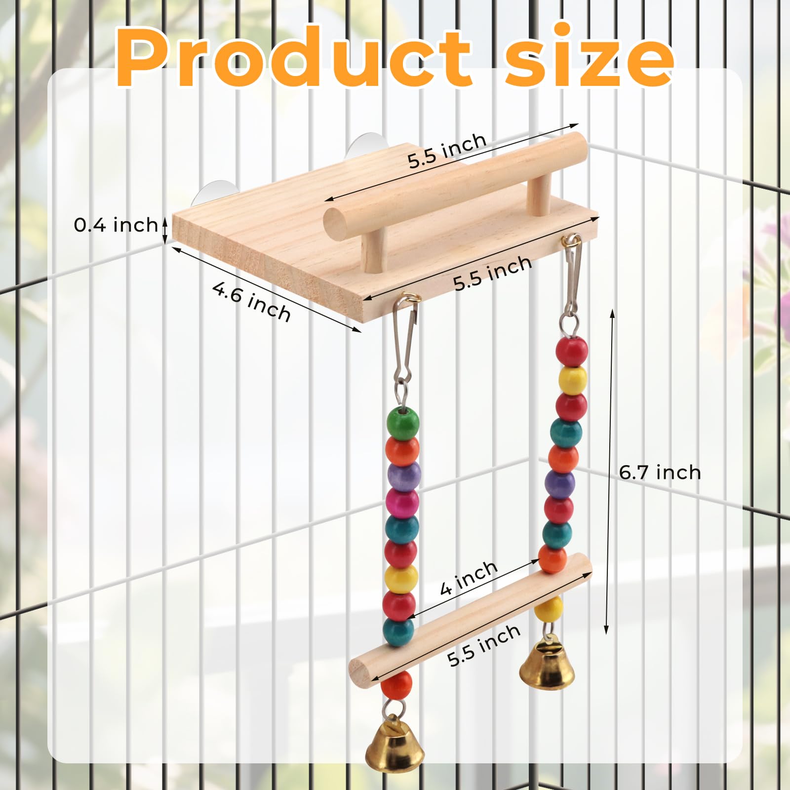 Natural Wood Bird Perch Swing - Cage Platform for Budgies, Cockatiels, Parakeets & Small Birds - Adjustable Play Rest Gym - image 2