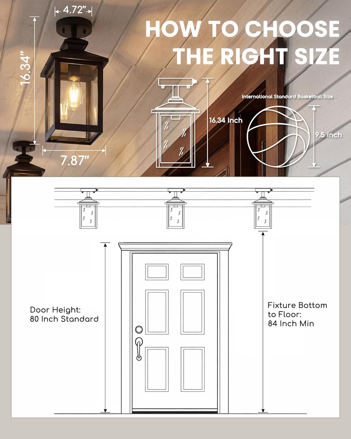 FEMILA Semi Flush Mount Ceiling Light, Dusk to Dawn 16" Matte Black Semi Flush Mount Ceiling Light, E26 Base, for Entryway, Garage, Patio, Farmhouse, ETL Listed, 4FYX88F-L SE BK
