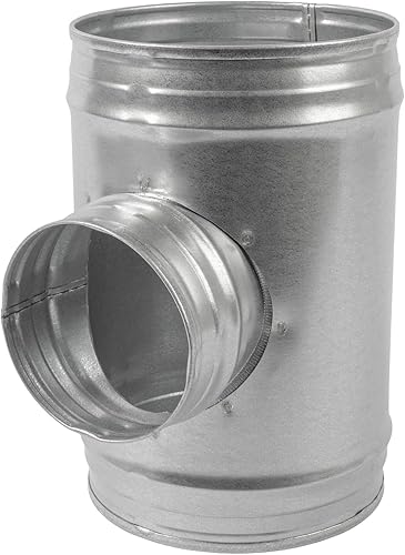 Junta en T de rama de 6 pulgadas a 90° y 4 pulgadas - Metal para conductos redondos - D150 a D100 - Acero galvanizado - Conector de conducto de 3