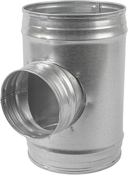 6" Inch to 90 Degree 4 Inch Branch T-Joint - Metal for Round ducts - D150 to D100 - Galvanized Steel - 3 Way Duct Connector - Adapter - Flange - for Home or Industrial HVAC Ventilation