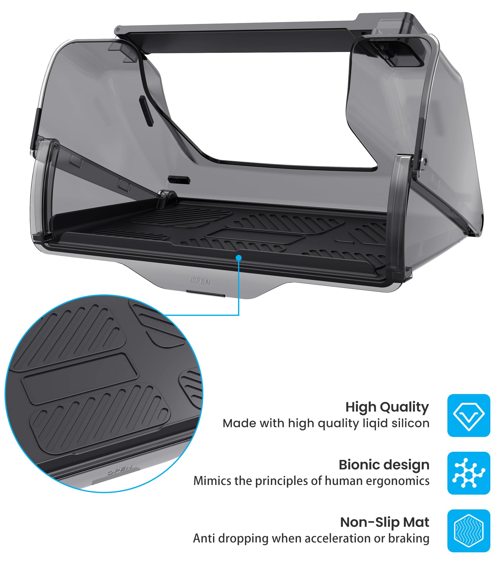 Scatola portaoggetti nascosta sotto lo schermo per Tesla, organizer per console centrale con cuscinetto in silicone antiscivolo nero Accessori per Tesla Model Y Model 3 2023 2022 2021 Vassoio