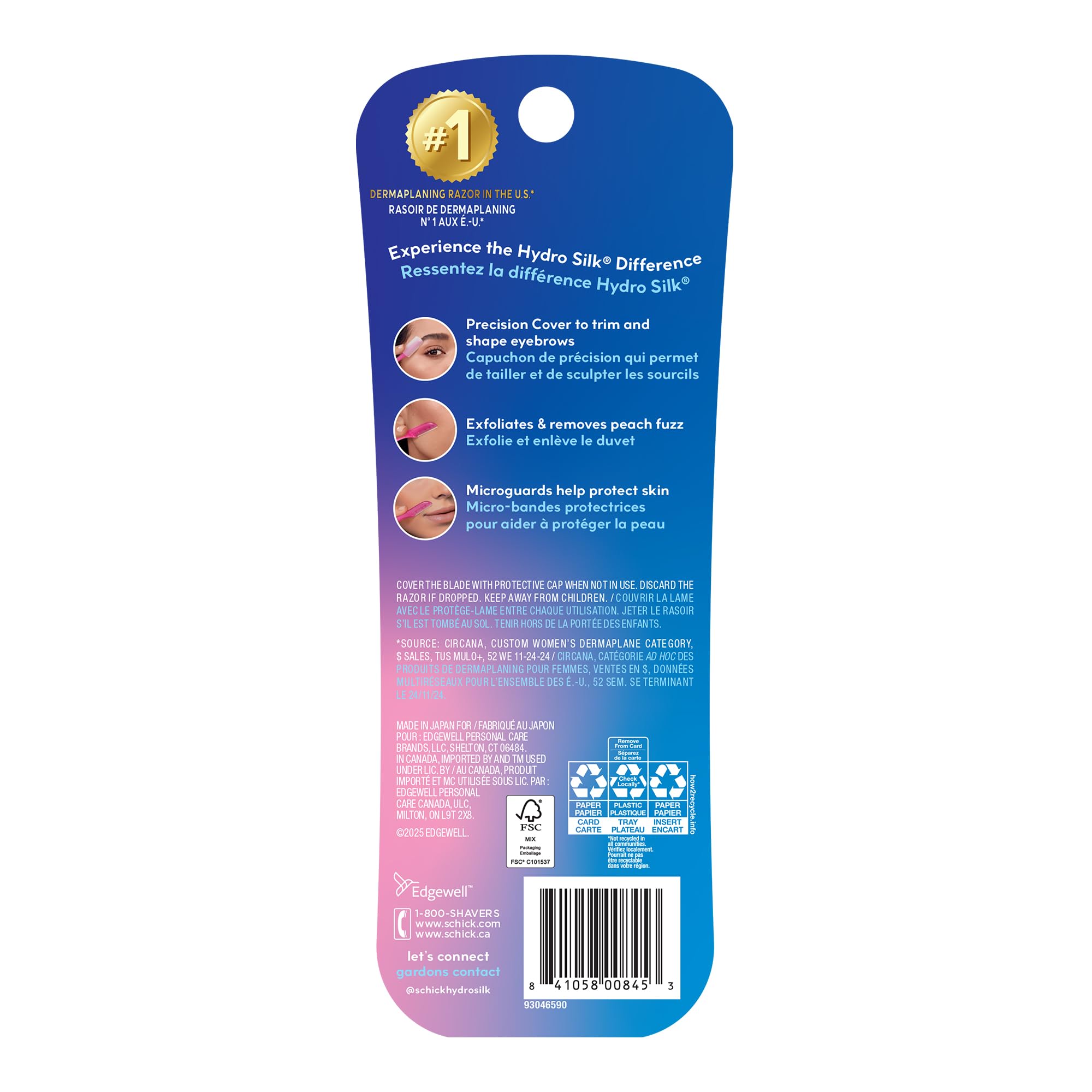 Schick Hydro Silk Herramienta exfoliante de retoque Dermaplaning, maquinilla de afeitar facial y cejas con cubierta de precisión, 9 unidades, maquinilla de afeitar Dermaplaning para mujer