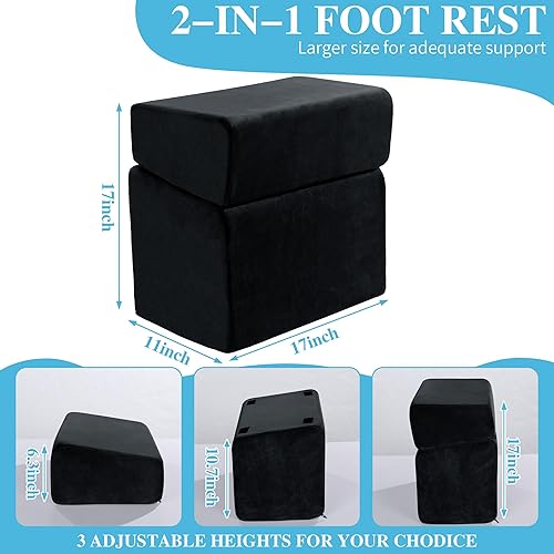 Miniatura 3 de ROYALAY Reposapiés ajustable debajo del escritorio para oficina, reposapiés de espuma de alta densidad con 3 alturas ajustables, reposapiés Negro