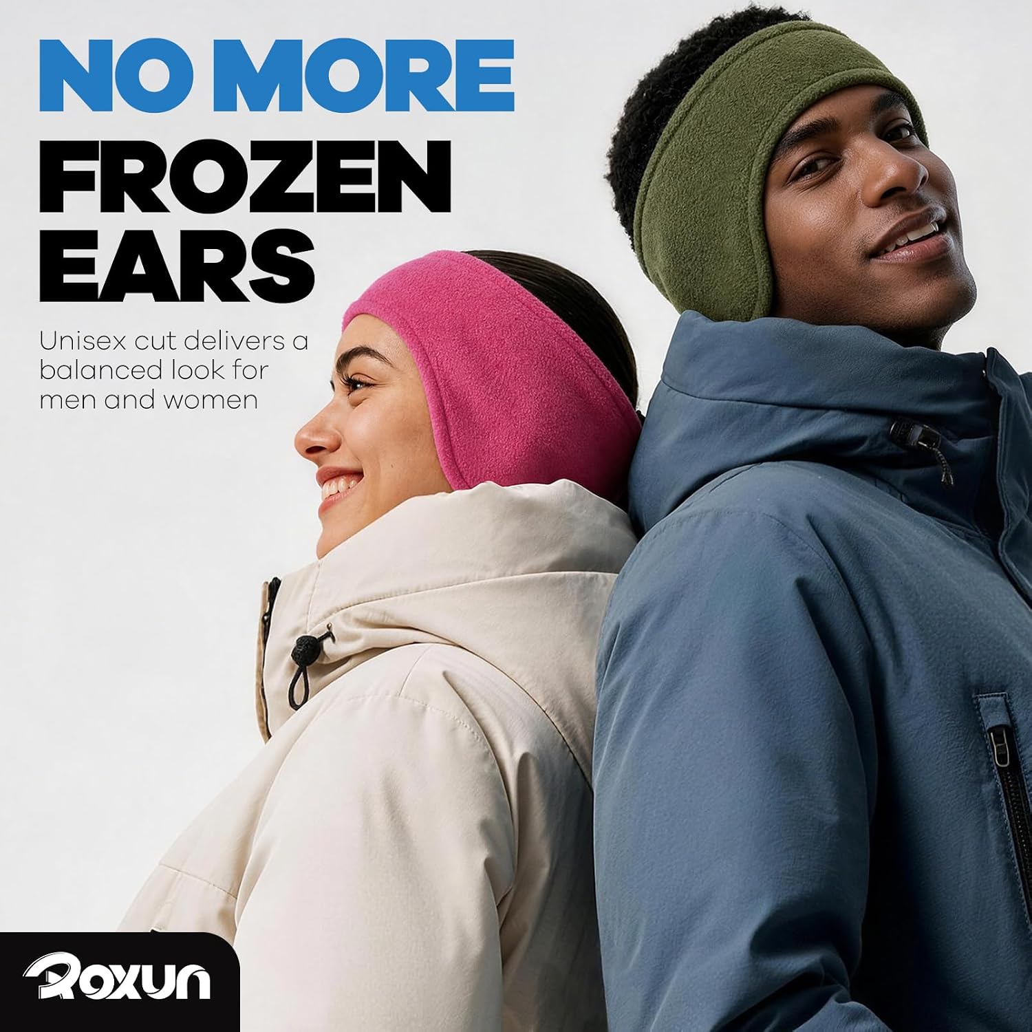 ROXUN Ear Warmer Headband, Winter Double‑Fleece Ear Muffs for Cold Running