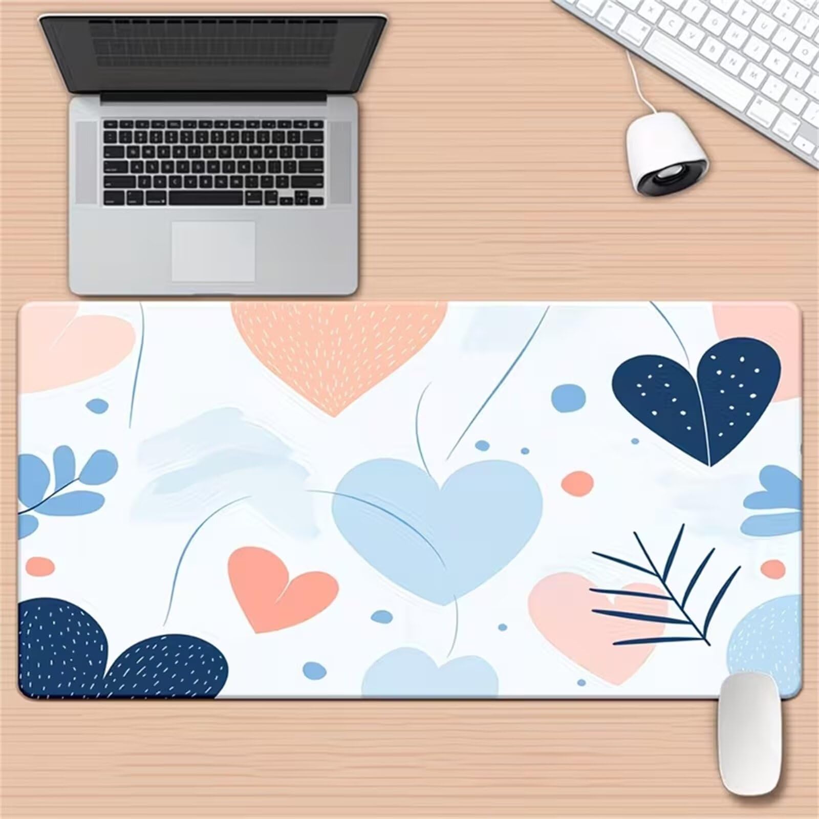 Tappetino Mouse Cuori blu e rosa,800x400x3mm tappetino mouse XXL Gaming,con Base Antiscivolo,lavabile Sottomano Grande Dimensione – Migliora la Precisione e la Velocità