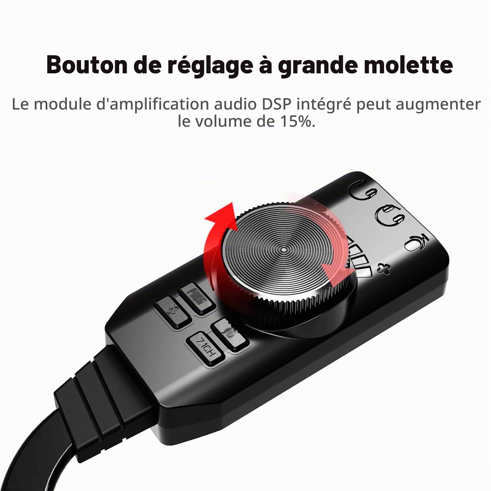 GS3 Carte son externe USB, adaptateur virtuel 7.1 canaux, Plug and Play, connecteurs casque/microphone, réglage volume, amélioration microphone