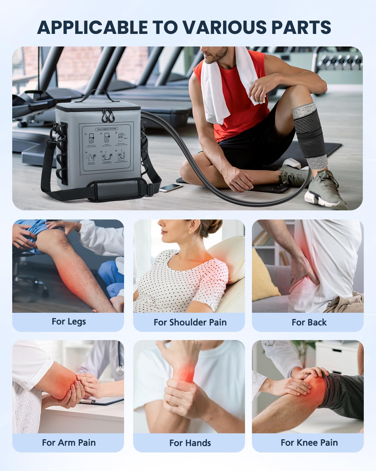 Máquina de terapia de frío con temporizador, máquina de hielo portátil para rodilla después de la cirugía, sistema de recuperación de reemplazo de rodilla con almohadilla de compresión para