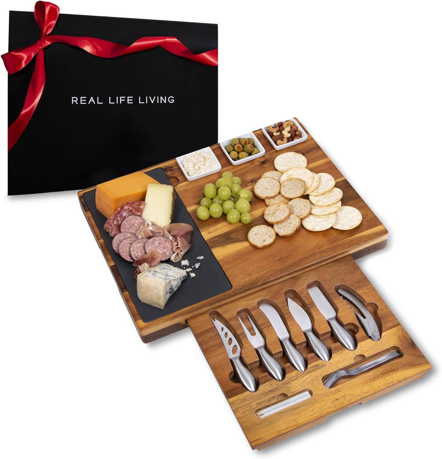 Premium Large Charcuterie Board Gift Set. Acacia Wood Luxury Cheese