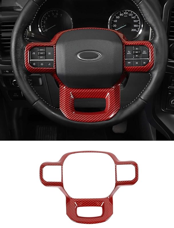 Acabamento para Volante em ABS com Estilo Fibra de Carbono Vermelha Savadicar para Ford F150 2021 a 2024+