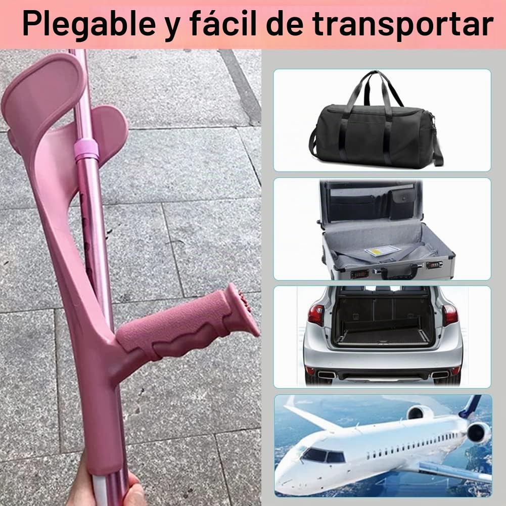 Muletas Ortopédicas Plegable, Muletas para Caminar Rosa para Mujeres, Muletas de Brazo para Adulto (1 Unidad, Manguito Abierto), Altura Regulables