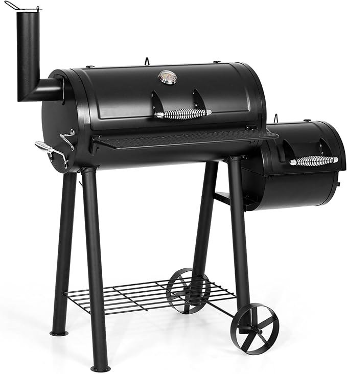 MFSTUDIO Heavy Duty Charcoal Wood Offset Outdoor Smoker Grill