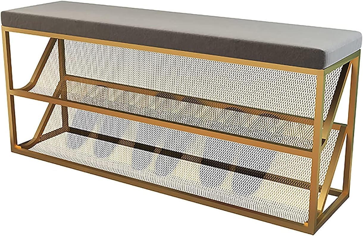 KLGFBDC Shoe Bench Storage with Metal Frame, 2-Tier Organizer for Entryway, Hallway, Living Room - Multifunctional Seating and Storage Solution