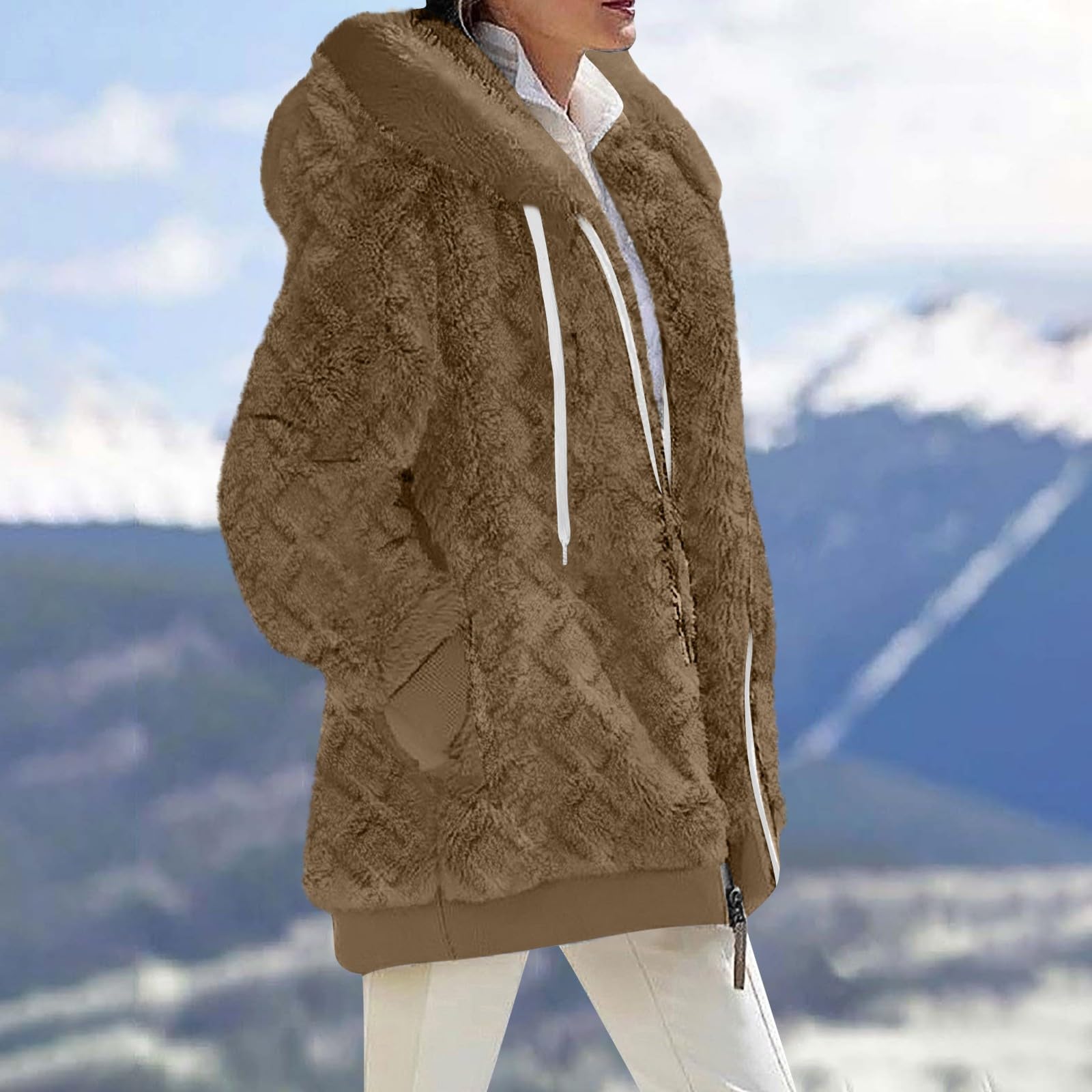 Giacca da Donna Pile Invernale Caldo con Cerniera e Cappuccio Comoda | Giacca Eleganti Termico Tinta Unita Peluche Giubbotto Teddy Fleece Versione Loose Del Tinta Homewear