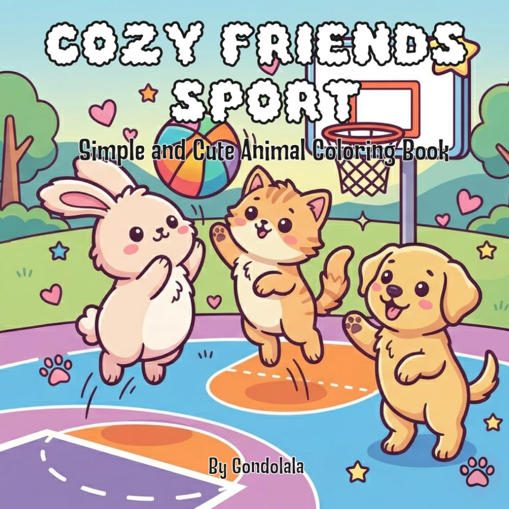 Cozy Friends Sports Coloring Book: Fun Kawaii Bunny, Kitten & Labrador Puppy Playing Sports, Outdoor Activities & Cute Fitness Scenes