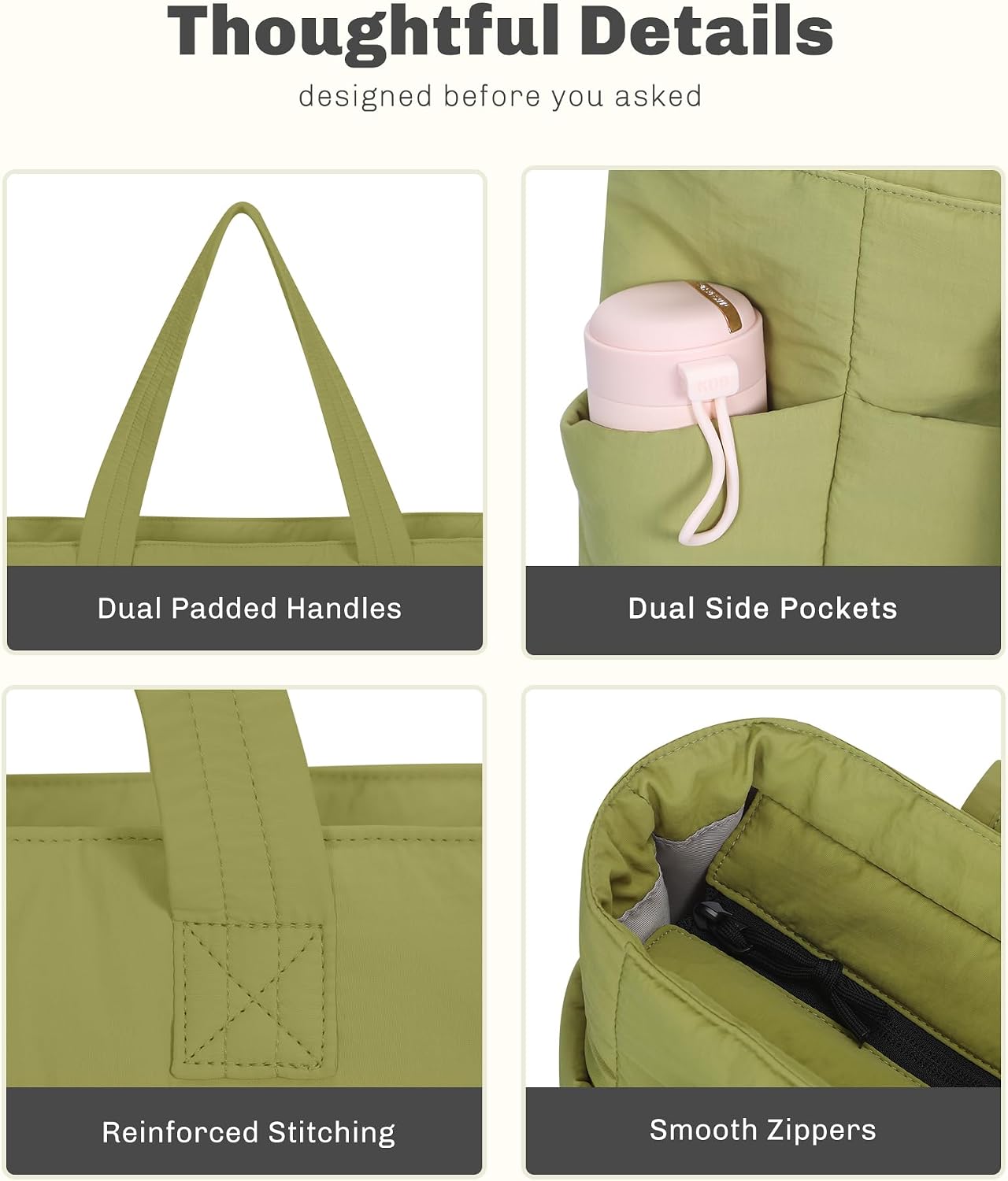 Hynes Eagle Tote Bag for Women Quilted Travel Bag Lightweight Puffer Tote Shoulder Handbag with Compartments Work/Gym/Teacher